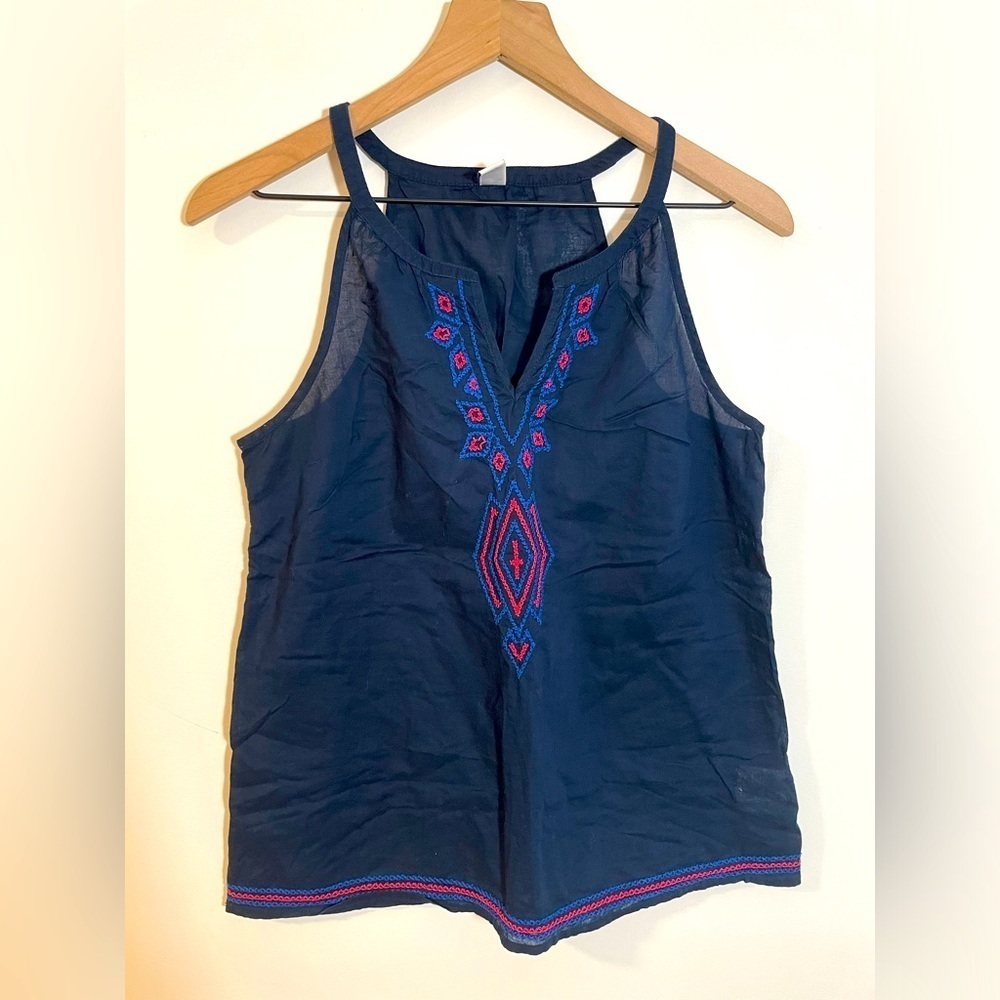 Old Navy Embroidered Sleeveless Tank Blue Size Small Thin & Lightweight Cotton